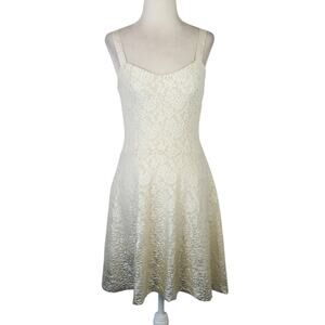 Free People Cream and Metallic Gold Lace Mini Skater Dress Small